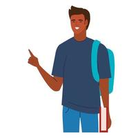 afro student boy with schoolbag vector