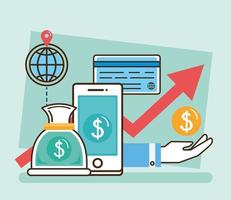 smartphone and financial icons vector