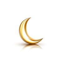 3d golden crescent moon with reflection isolated on white background. Vector illustration