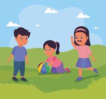 kids playing in the grass vector