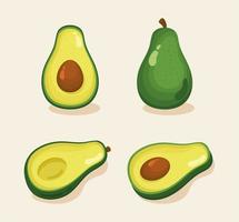 cuatro iconos de verduras aguacates vector