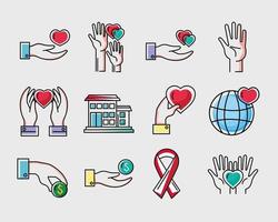 twelve volunteering concept icons vector