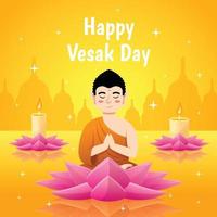 día de vesak con el concepto de dibujos animados de budha vector