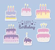 happy birthday delicious cakes vector