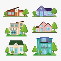 six dream houses icons vector