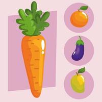 healthy food four icons vector