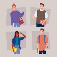 young students four characters vector