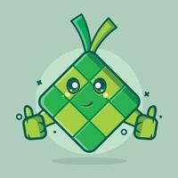 mascota de personaje de comida kawaii ketupat con gesto de mano pulgar arriba dibujos animados aislados en diseño de estilo plano. gran recurso para icono, símbolo, logo, pegatina, banner. vector