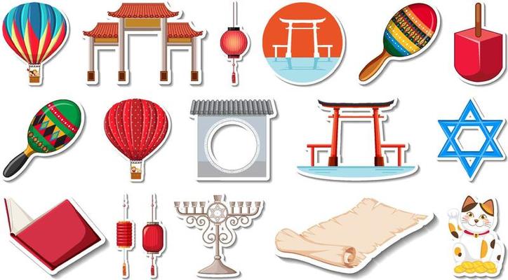 Set of different traditional objects