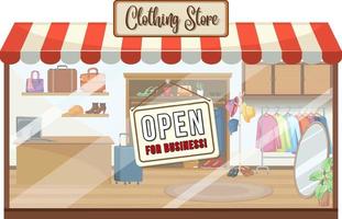 tienda de ropa con banner abierto para negocios vector