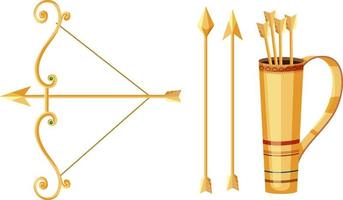 Set of golden bow and arrows vector