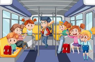 Scene with many people using public transportation vector