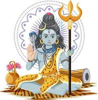 dios indio con cobra sentado en una alfombra de tigre vector