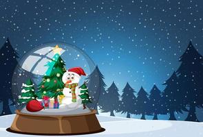 Snowman in snowdome on snow falling background