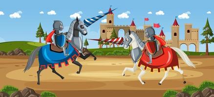 escena del torneo de justas de caballeros medievales vector