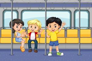 Scene with many people using public transportation vector