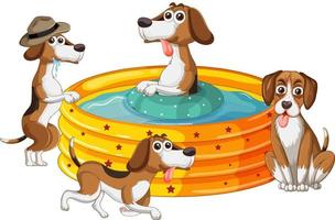 muchos perros bañándose en la tina de goma vector