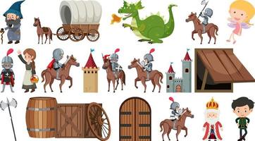 Set of fantasy cartoon characters and elements vector