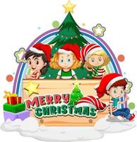 banner de feliz navidad con niños vector