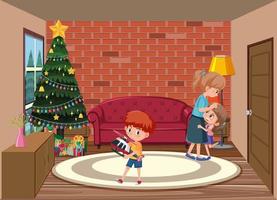 Living room scene with family members vector