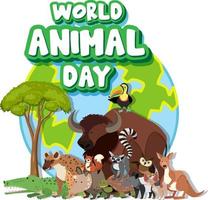 banner del día mundial de los animales con animales salvajes vector