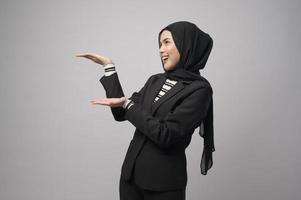 Beautiful business woman with hijab portrait on white background photo