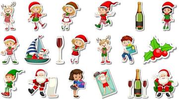 Set of Christmas objects and cartoon characters vector