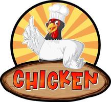 personaje de dibujos animados de chef de pollo con pancarta de pollo vector