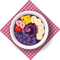 Top view Acai food bowl and placemat on white background vector