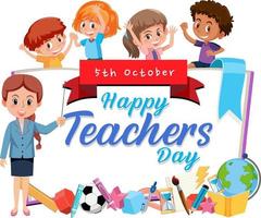 Happy Teachers Day banner with a female and children vector