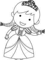 linda princesa personaje de dibujos animados para colorear vector