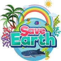 Save Earth logo design with ocean earth in cartoon style vector