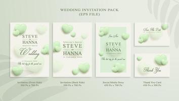 paquete de invitación de boda verde con tarjeta de agradecimiento e historia de redes sociales vector