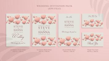 paquete de invitación de boda rosa con tarjeta de agradecimiento e historia de redes sociales