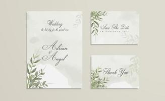 Simple wedding invitation pack with thank you card vector