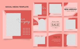 anuncios de venta de moda de banner de plantilla de redes sociales totalmente editables en color rojo rosa vector