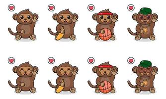 Vector Illustration of Cute sitting Monkey hand up pose