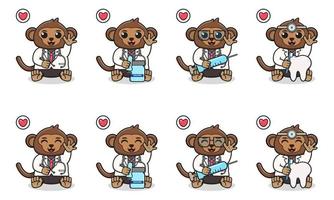 Vector Illustration of Cute sitting Monkey cartoon with Doctor costume and hand up pose.