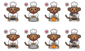 Vector Illustration of Cute sitting Monkey cartoon with Chef costume.