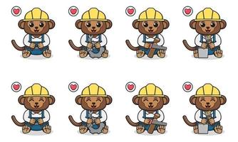 Vector Illustration of Cute sitting Monkey cartoon with Handyman costume