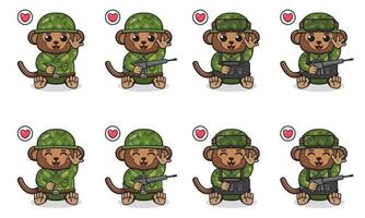 Vector Illustration of Cute sitting Monkey cartoon with Soldier costume and hand up pose