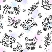 Spring Seamless Pattern With Lettering, Herbs, Flowers, Butterflies and Bees vector