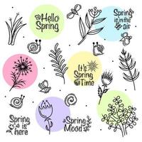 Spring Set With Flowers, Herbs, Snails and Bees vector