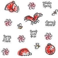Spring Seamless Pattern With Flowers, Ladybirds and Bees vector