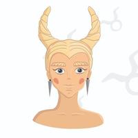Blonde girl with stylish hairstyle on astrology seamless background. vector