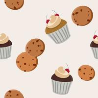 Cookies and cupcake vector seamless pattern.