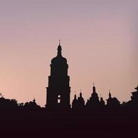 Silhouette of Saint Sophia's cathedral in Kiev. Horizon line on sunset. vector