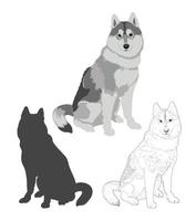 Husky dog in three different styles. vector