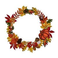 Autumn leaves wreath isolated on white background. vector