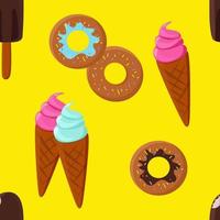 Ice-cream and doughnut seamless pattern. vector